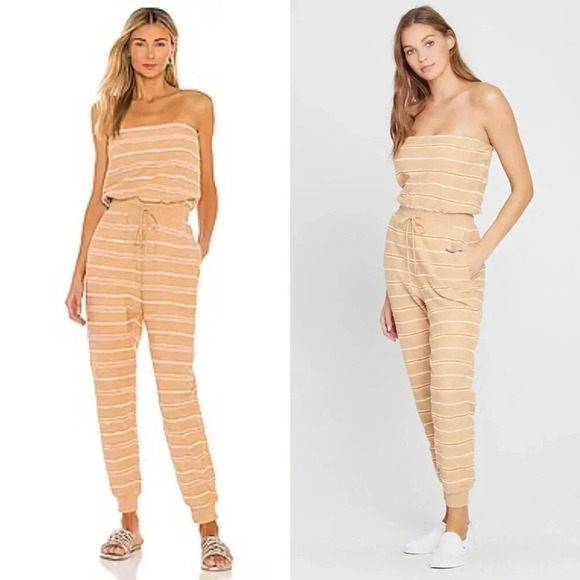 L Space Sunrise Striped North Shore Jumper Strapless Jumpsuit in Brown Size XS - Picture 1 of 9
